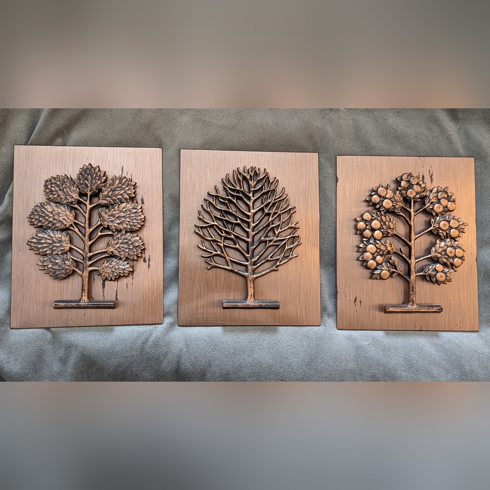 Coppercraft Guild Set of Three "Tree of Life" Wall Hangings, MCM Copper Decor